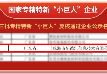 新(xīn)德(dé)彙成功複核通過國(guó)家級專精(jīng)特新(xīn)“小(xiǎo)巨人”企業